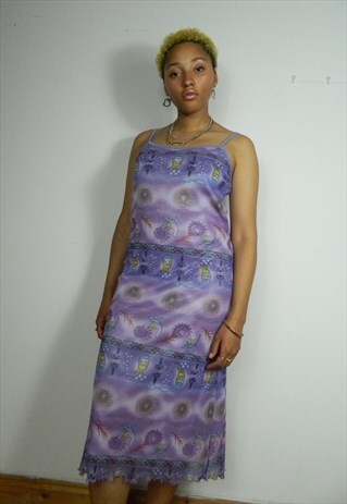 PURPLE MESH PRINT 90S STYLE DRESS