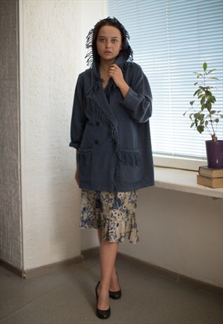 VINTAGE 80'S BLUE WOOL CARDIGAN
