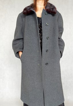 Vintage Dark Gray Long Gray Wool Coat, Medium Size, 1970s 