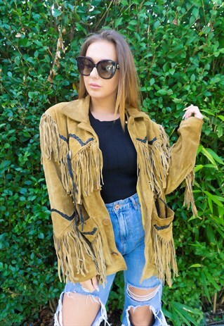 CHUNKY TAN COWBOY TASSEL SUEDE JACKET