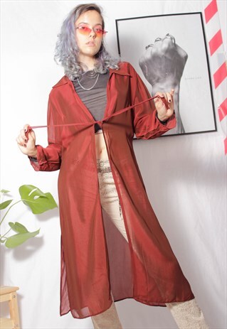 80S VINTAGE 90S GRUNGE SHEER RUST BRONZE KIMONO DUSTER ROBE