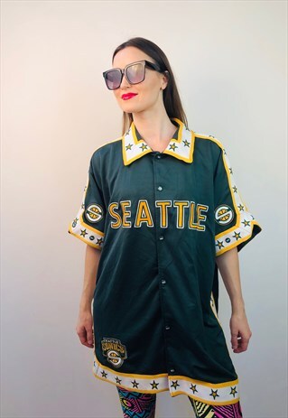 VINTAGE 90S SEATTLE SONICS NBA BASKETBALL JERSEY MADE KOREA