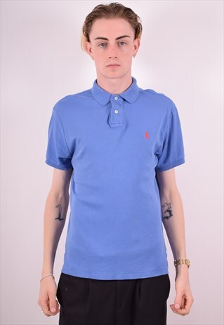 POLO RALPH LAUREN MENS VINTAGE POLO SHIRT MEDIUM BLUE 90S