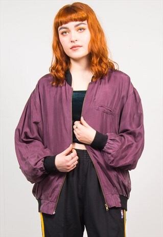 VINTAGE 90'S PURPLE SILK OVERSIZED BOMBER JACKET