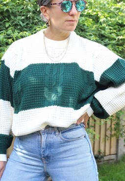 Vintage 1980s striped oversized knitted jumper in cream