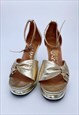 70'S LADIES VINTAGE GOLD LEATHER PERSPEX PLATFORM SHOES 37