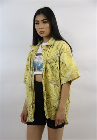 VINTAGE 90'S MUSTARD LEAF PATTERN SHIRT