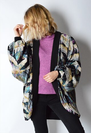 VINTAGE 90S COLOURFUL BIRD KIMONO STYLE JACKET