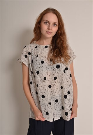 VINTAGE 90S POLKA DOT CHIFFON SHIRT IN WHITE