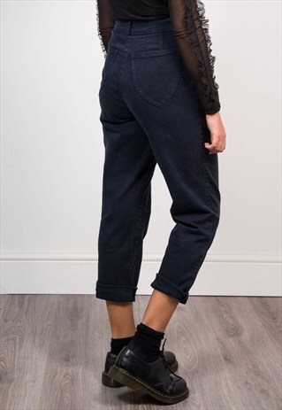 VINTAGE 90'S DARK BLUE DENIM EMBROIDERED MOM JEANS