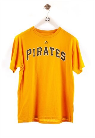 VINTAGE MAJESTIC T-SHIRT PIRATES PRINT YELLOW