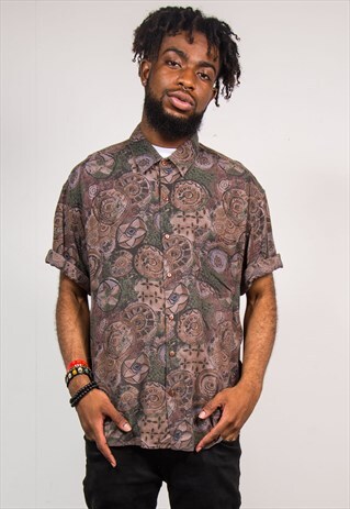 90'S DARK ABSTRACT PATTERN FESTIVAL SHORT SLEEVE SHIRT