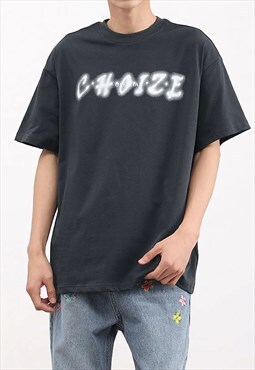 Grey Graphic Cotton oversized T shirt tee