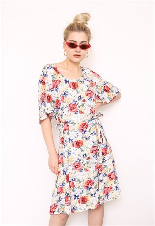 VINTAGE 90S MULTICOLOURED FLORAL PRINT DRESS