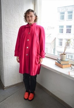 Vintage 80's Magenta Pink Wool Parka Coat