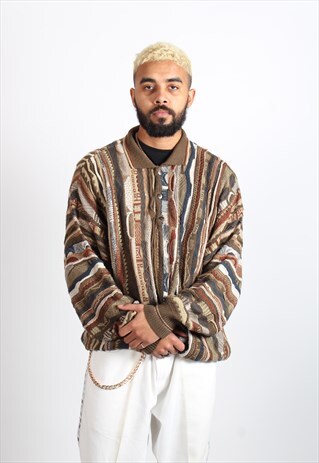 VINTAGE COOGI STYLE COSBY KNITTED SWEATSHIRT BROWN