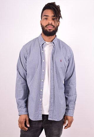 POLO RALPH LAUREN MENS VINTAGE SHIRT XL BLUE CHECK 90S