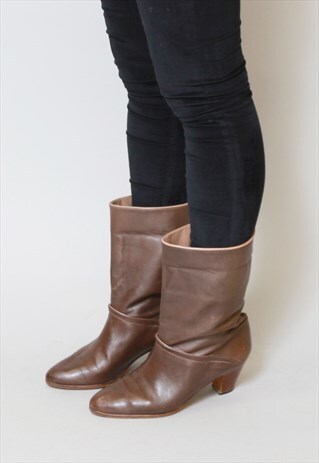 VINTAGE 1980'S BROWN LEATHER ANKLE BOOTS