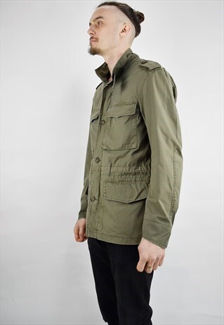 VINTAGE 90S TOMMY HILFIGER KHAKI MILITARY STYLE LONGLINE JKT