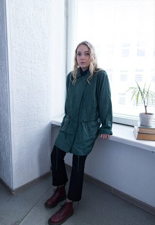 VINTAGE 80'S GREEN SOFT LEATHER PARKA COAT