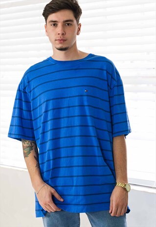 VINTAGE TOMMY HILFIGER STRIPE T-SHIRT LOGO 90S XL 9.3