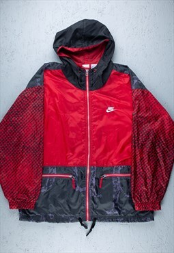 90s Nike Red Black Just Do It Print Shell Jacket - B2405