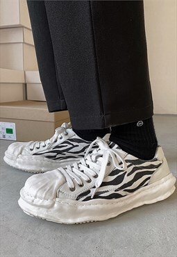 Distressed Platform sneakers melted zebra trainers in white