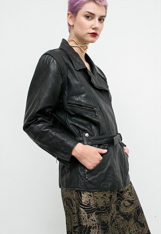 VINTAGE LEATHER BIKER JACKET 80S WOMAN GRUNGE ROCKER