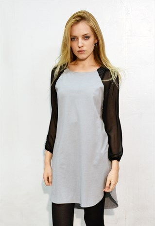 COLOR BLOCK SHIFT DRESS WITH CHIFFON SLEEVES
