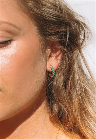GOLD PLATED GREEN ONYX HUGGIES EARRINGS