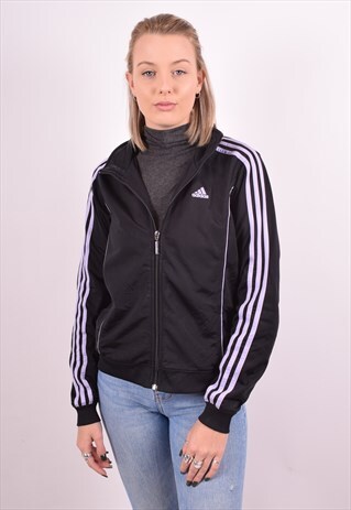 ADIDAS WOMENS VINTAGE TRACKSUIT TOP JACKET SMALL BLACK 90S