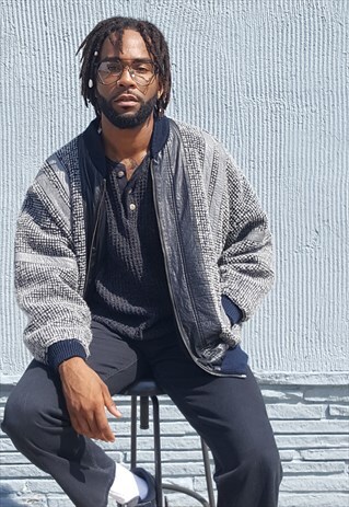80S MINIMALIST LUXURY WOOL AND LEATHER BOMBER JACKET XL