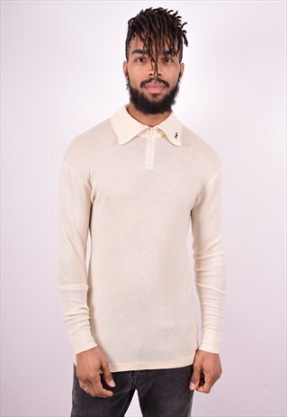 FILA MENS VINTAGE JUMPER SWEATER SMALL BEIGE 90'S