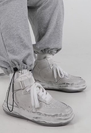MELTED PLATFORM HIGH TOPS OIL WASH SNEAKERS IN OFF WHITE