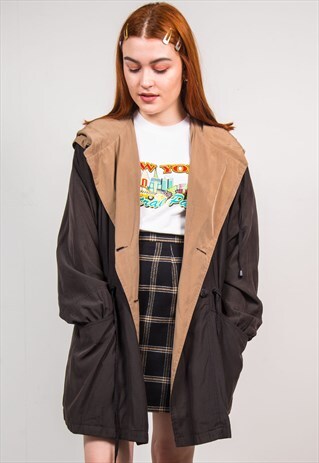VINTAGE 90'S BLACK OVERSIZED LOOSE MAC TRENCH COAT