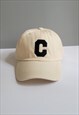 BEIGE GRAPHIC VINTAGE COTTON BASEBALL ADJUSTABLE CAP 