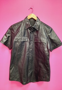 Gianni Vintage Leather Shirt Black Short Sleeved 