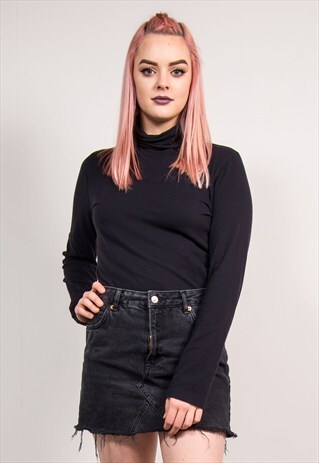 VINTAGE 90'S BLACK HARLEY DAVIDSON ROLL NECK TOP