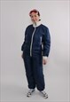 80s White one piece ski suit, Vintage blue ski jumpsuit