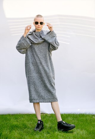JUMPER DRESS IN GREY SOFT KNITTING, SWEATER DRESS, OVERSIZED