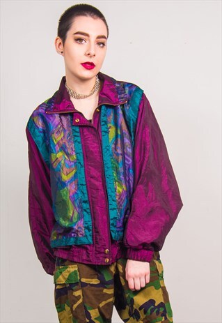 VINTAGE 90'S COLOURFUL ABSTRACT PRINT SHELL TRACKSUIT JACKET