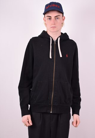 POLO RALPH LAUREN MENS VINTAGE HOODIE JACKET LARGE BLACK 90S