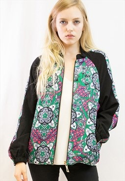 Daily casual Green color Plaisy Floral Print Bomber Jacket