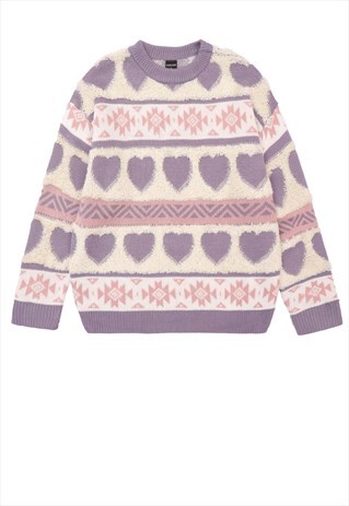 HEARTS SWEATSHIRT KNITTED LOVE JUMPER IN LIGHT PURPLE