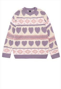 Hearts sweatshirt knitted love jumper in light purple