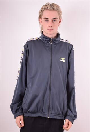 DIADORA MENS VINTAGE TRACKSUIT TOP JACKET XL GREY 90S