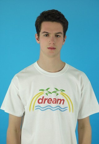 SUMMER PALM TREE DESIGN PRINTED ON TO WHITE T-SHIRT