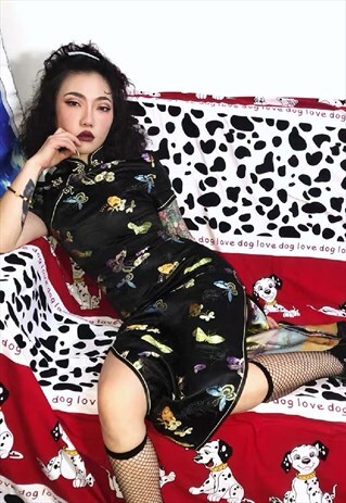 CHINESE BUTTERFLY PRINT Y2K MAXI DRESS
