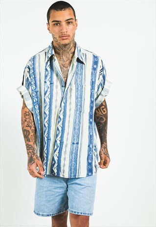 VINTAGE 80S CRAZY PATTERN FESTIVAL SHORT SLEEVE SHIRT/S5100