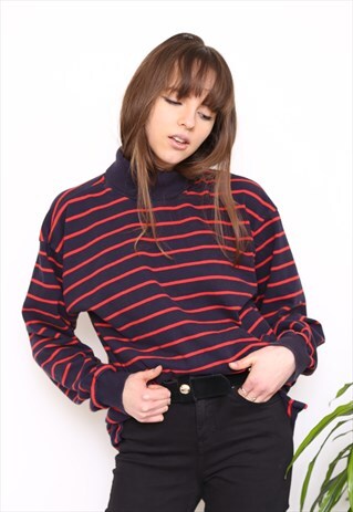 VINTAGE 90S STRIPED POLO HIGH TURTLE NECK TOP